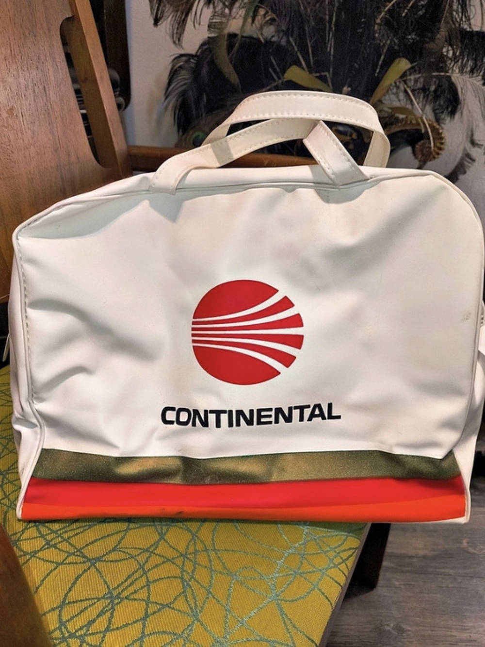 Vintage Continental Airlines Hawaii Travel Bag 1960s Retro Vinyl Red Orange